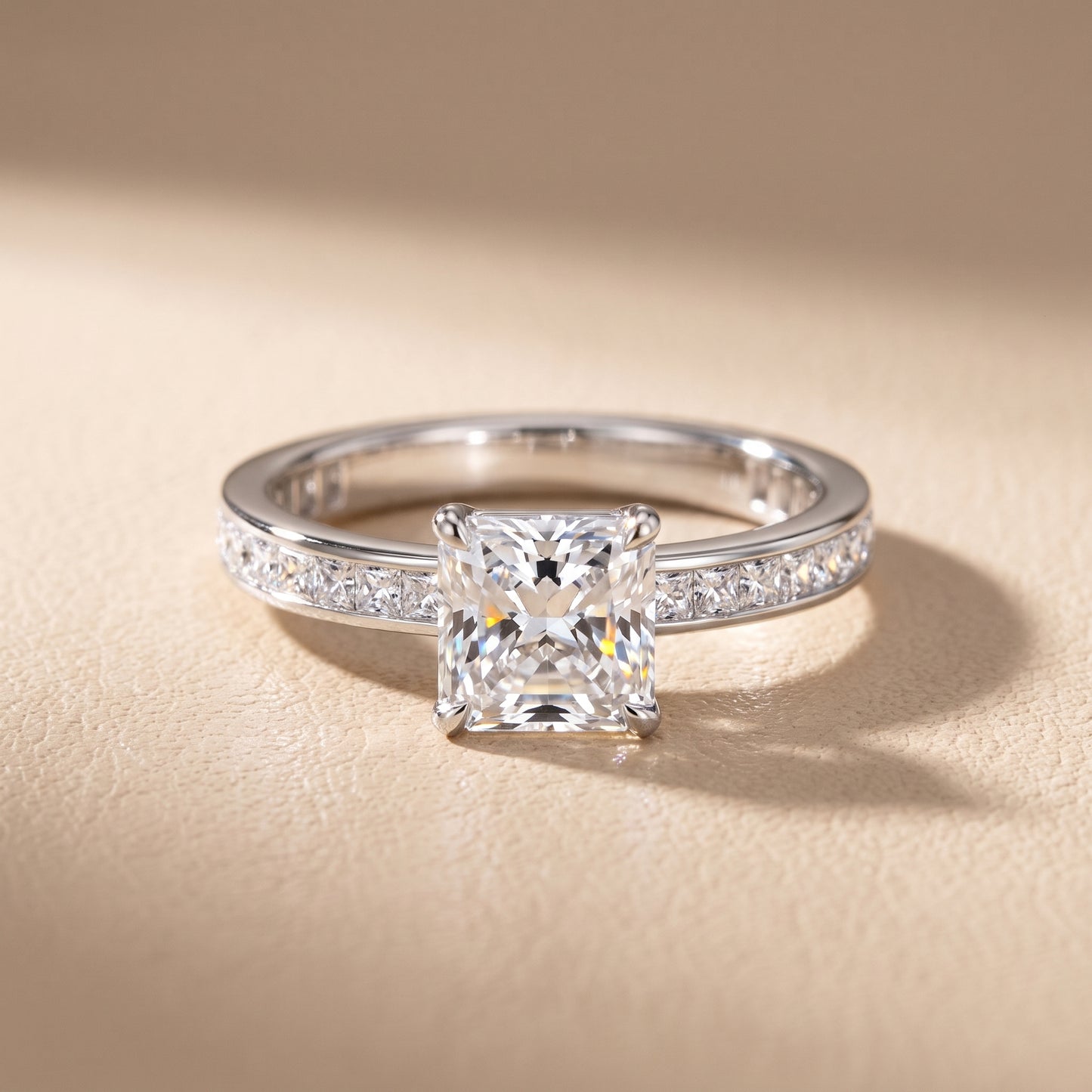 Brielle Channel Set Solitaire Radiant Diamond Ring in Platinum - front.jpg