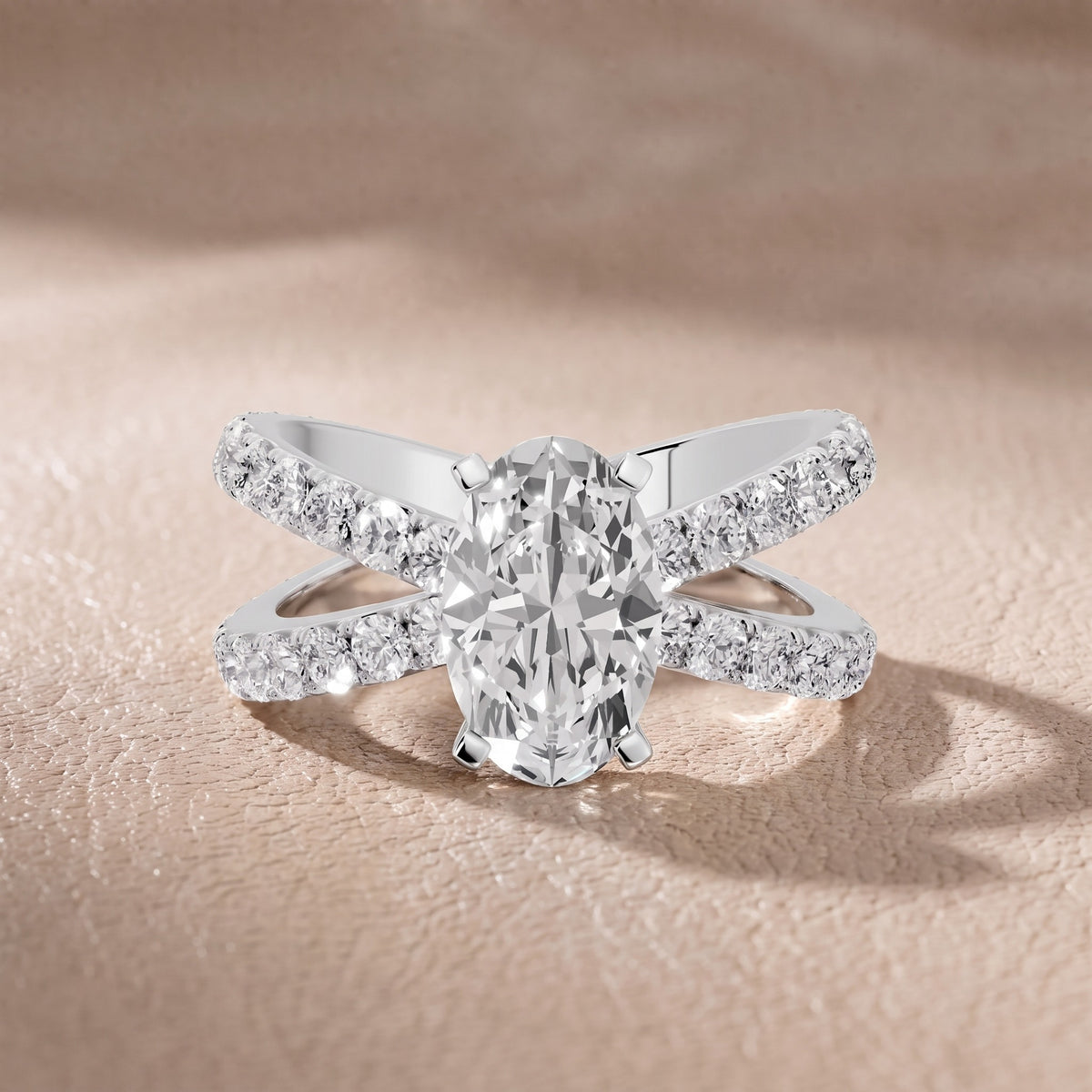 Ilaria Criss Cross Pavé Oval Diamond Engagement Ring in Silver - front.jpg