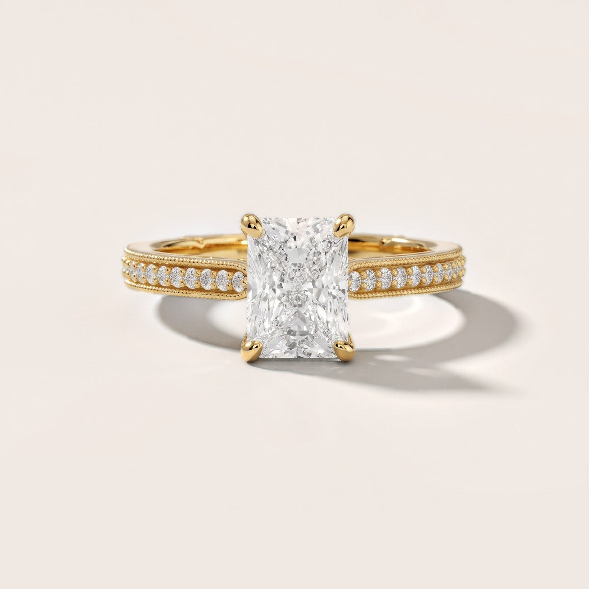 Camellia Milgrain Pavé Radiant Diamond Engagement Ring in Yellow Gold - front.jpg