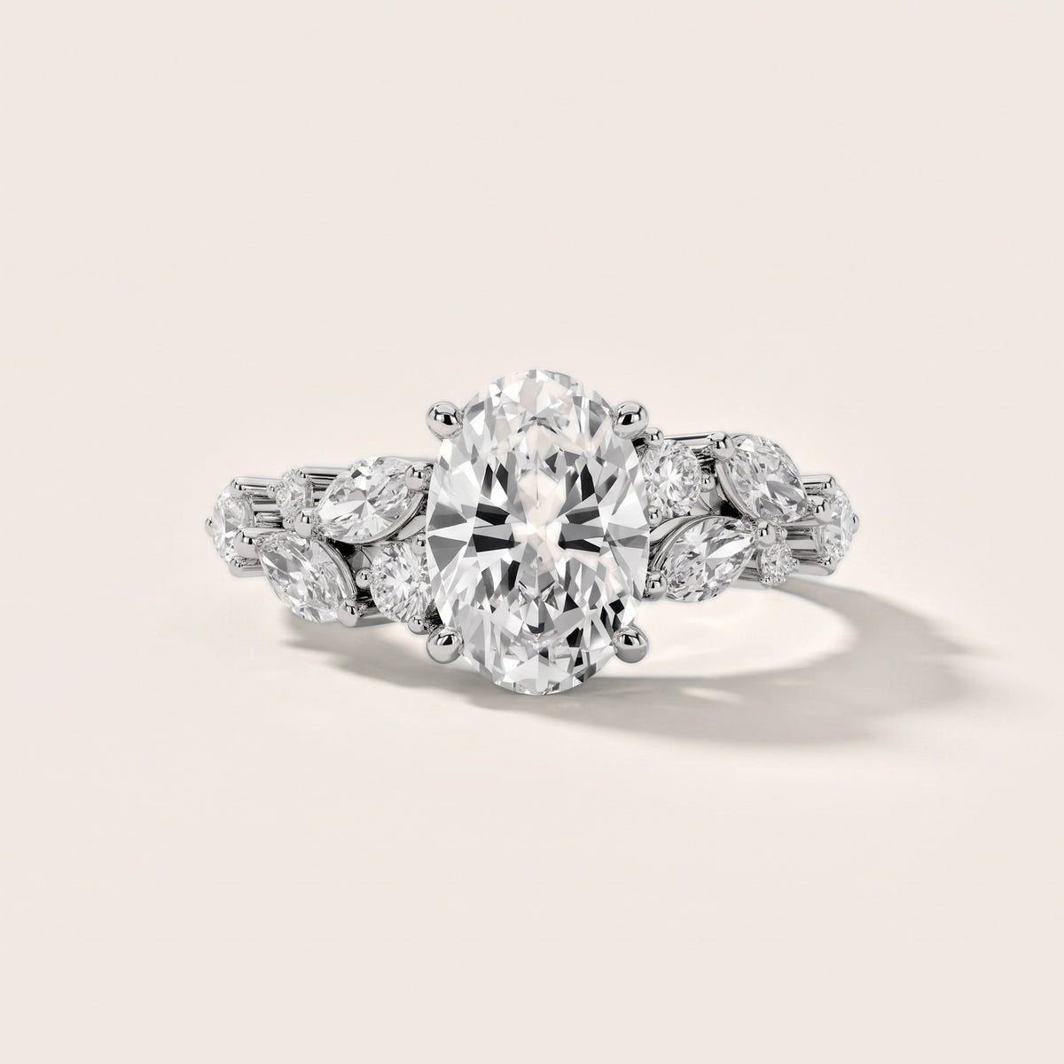 Kelsey Leaf Cluster Oval Diamond Engagement Ring in White Gold - front.jpg