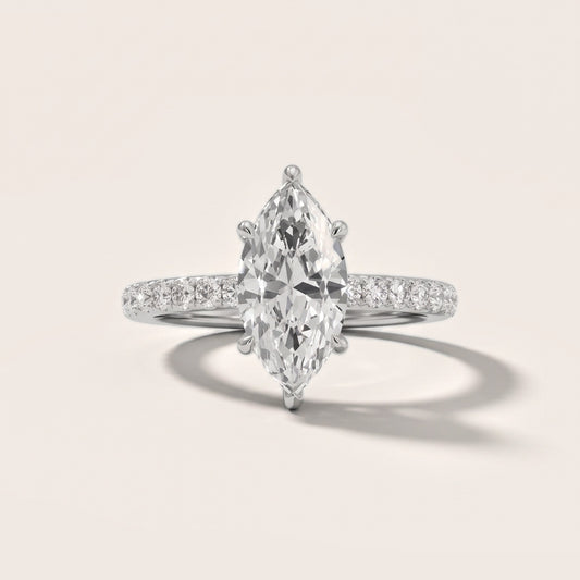 Thea Hidden Halo Pavé Marquise Diamond Engagement Ring in White Gold
