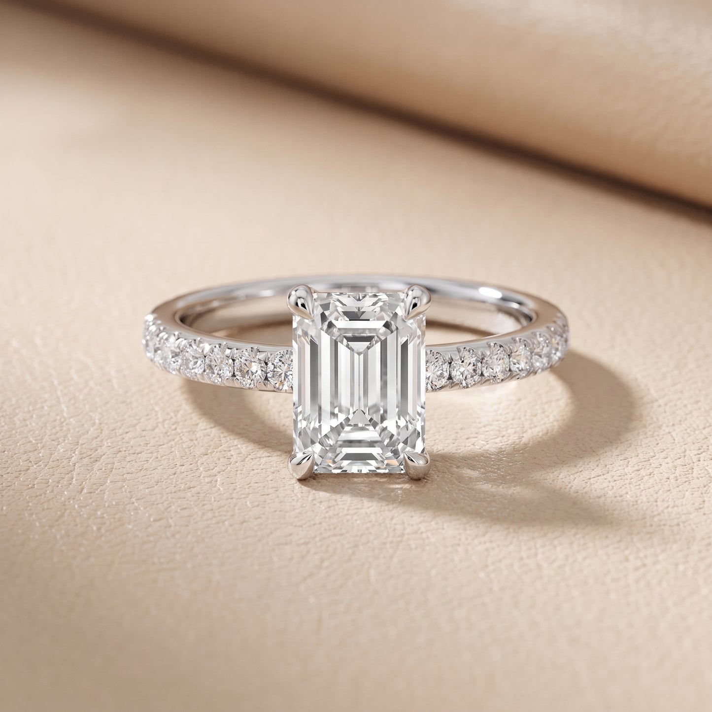 Maya Hidden Halo Pavé Emerald Diamond Engagement Ring in Silver - front.jpg