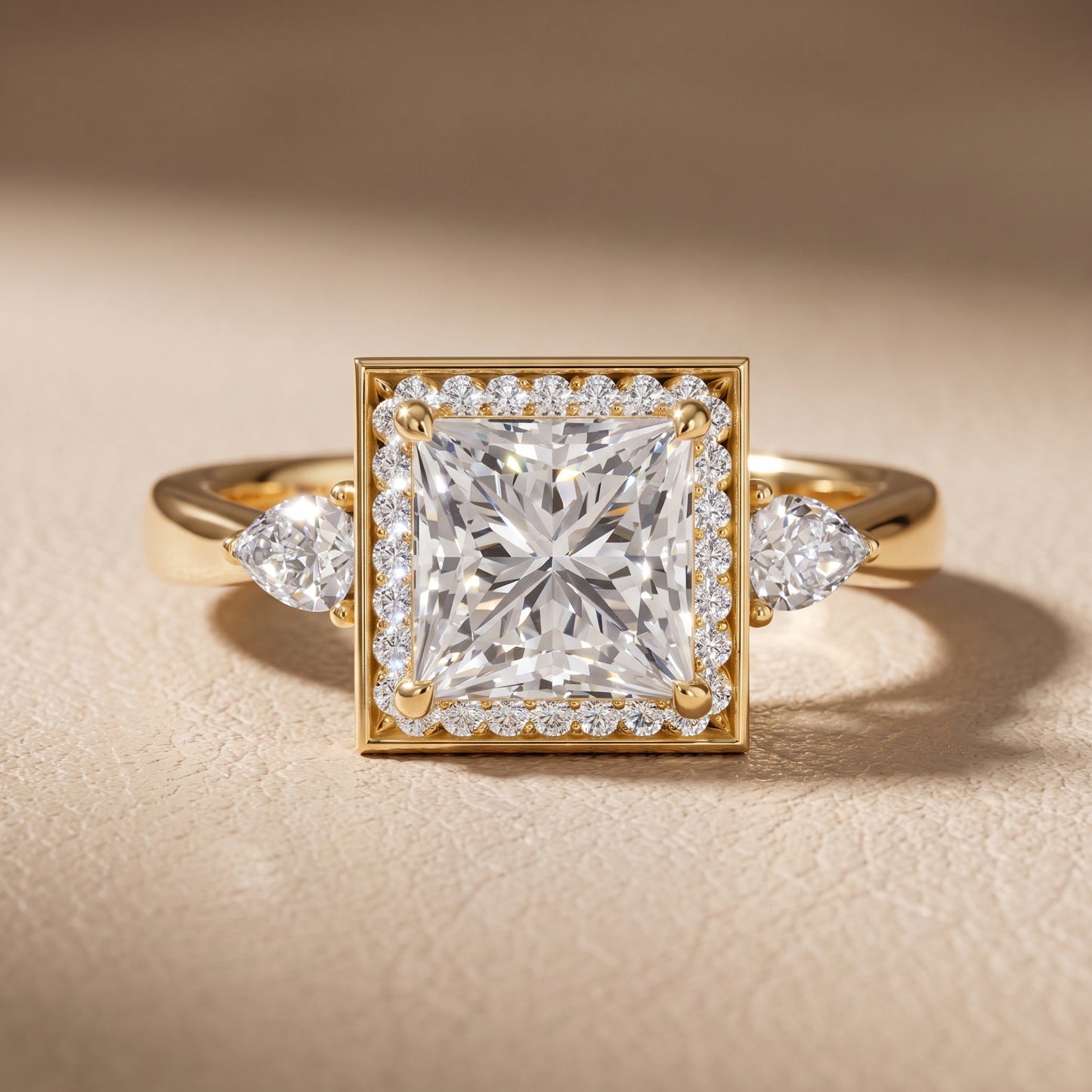 Eliza Halo Sidestone Princess Diamond Engagement Ring in Yellow Gold - front.jpg