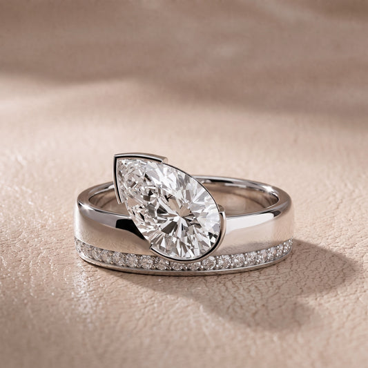 Summer Partial Bezel Pavé Pear Diamond Engagement Ring in Platinum - front.jpg