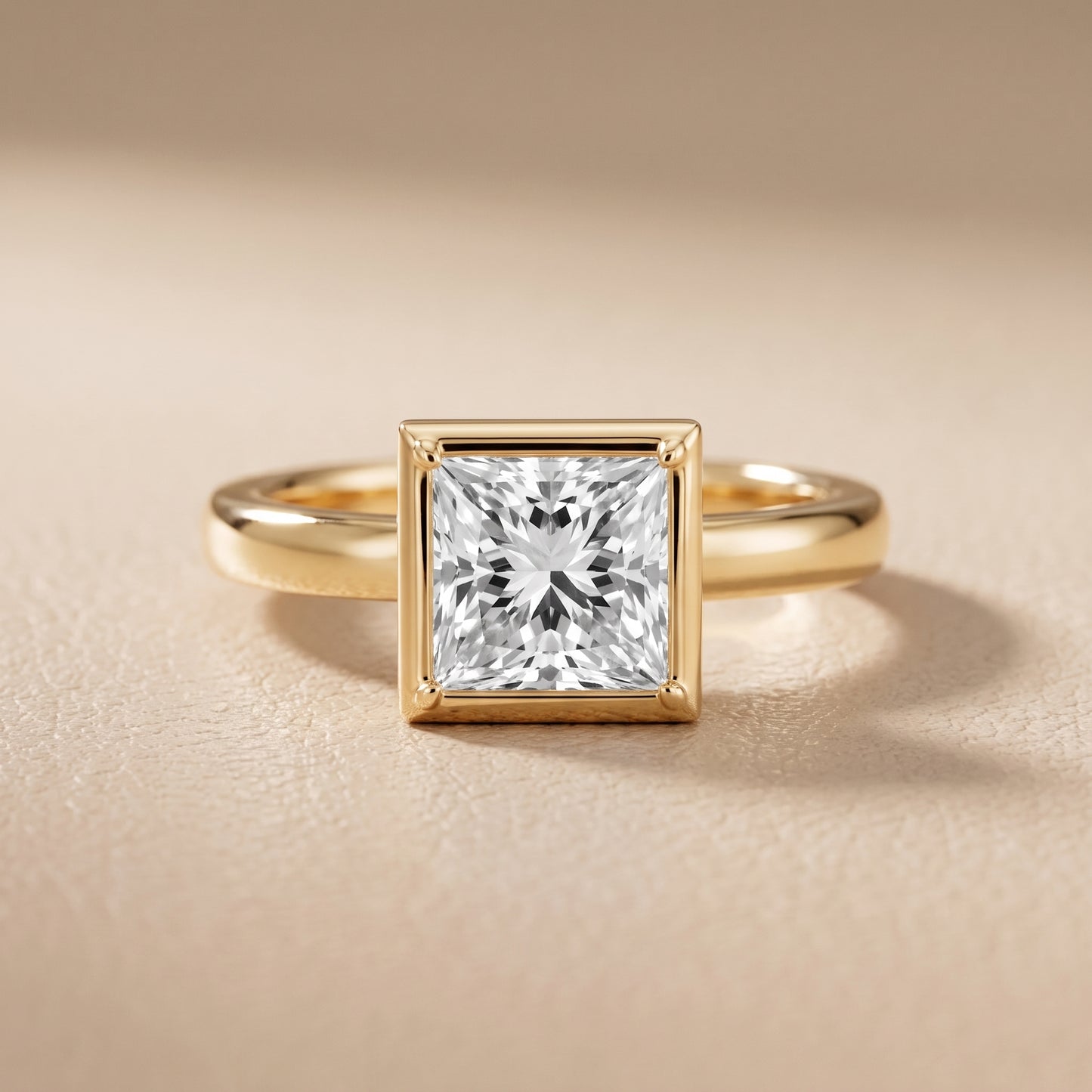 Alina Bezel Solitaire Princess Diamond Ring in Yellow Gold - front.jpg
