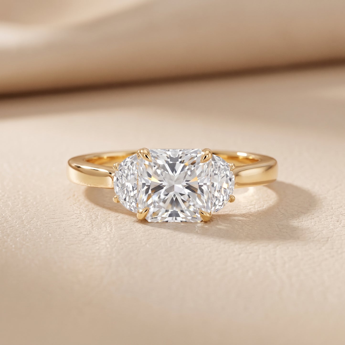 Romy Three-Stone Radiant Diamond Engagement Ring in Yellow Gold - front.jpg