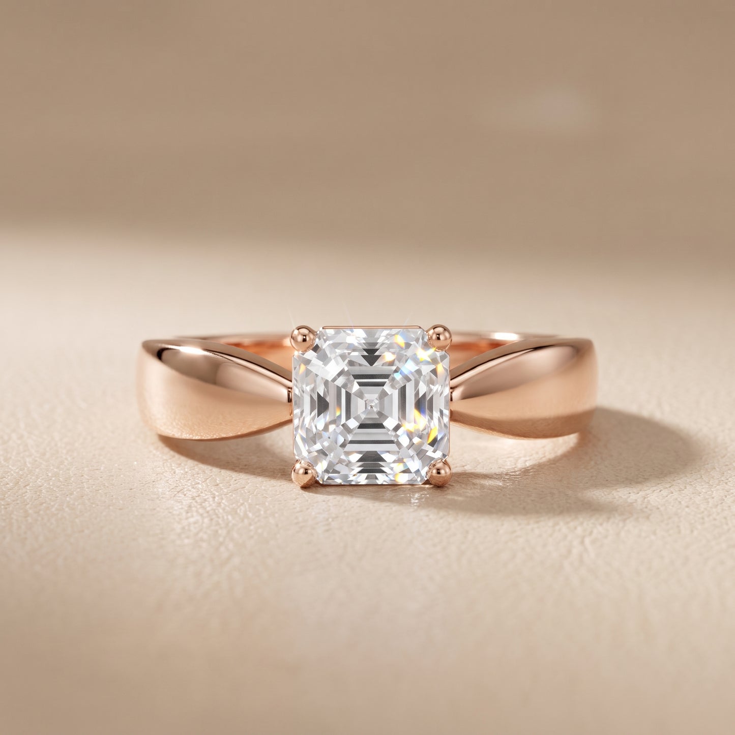 Talia Solitaire Twist Asscher Diamond Engagement Ring in Rose Gold - front.jpg