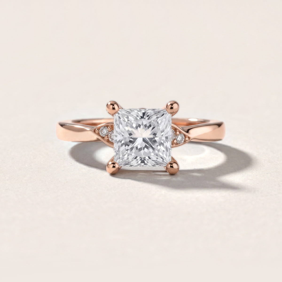 Annabelle Leaf Pavé Princess Diamond Engagement Ring in Rose Gold - front.jpg