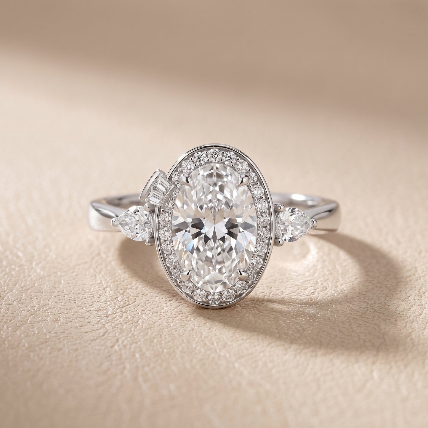 Eliza Halo Sidestone Oval Diamond Engagement Ring in Silver - front.jpg