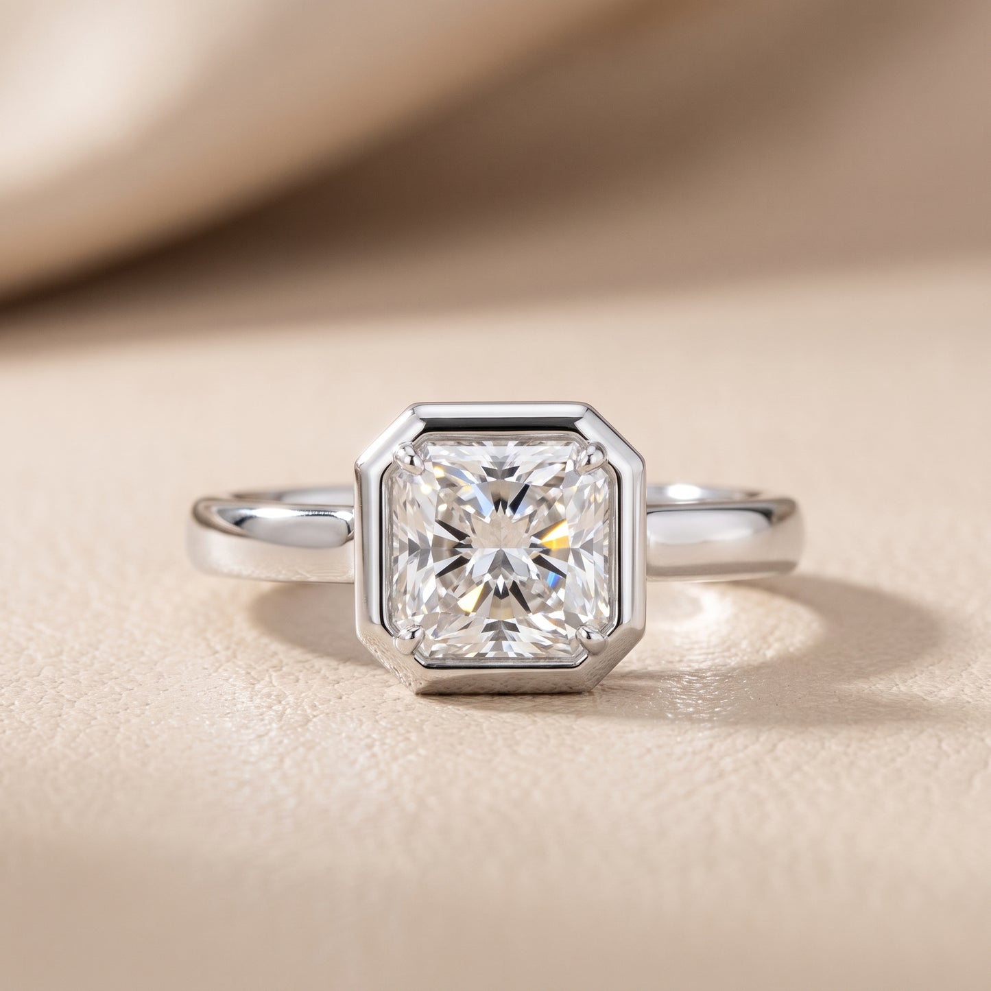 Alina Bezel Solitaire Radiant Diamond Ring in Platinum - front.jpg