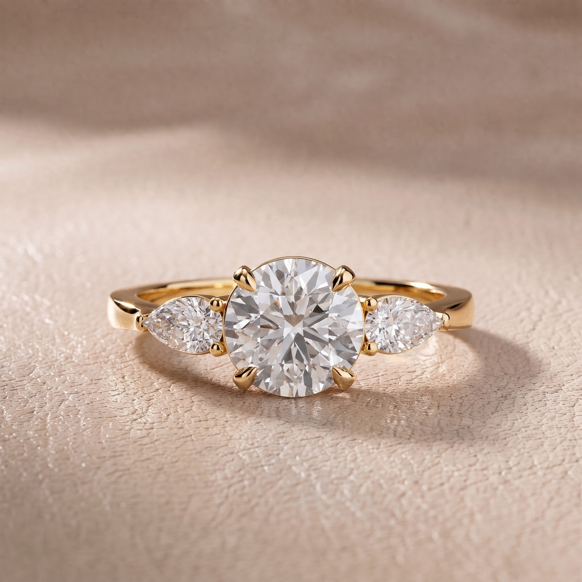 Grace Three Stone Round Diamond Engagement Ring in Yellow Gold - front.jpg