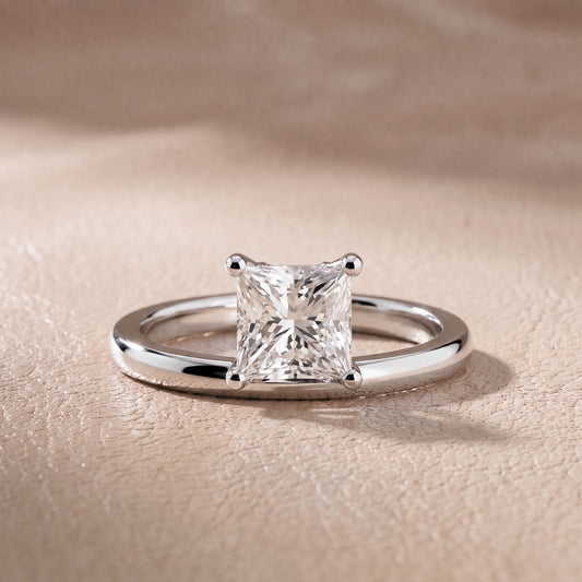 Maisie Four Prong Solitaire Princess Diamond Engagement Ring in Platinum - front.jpg