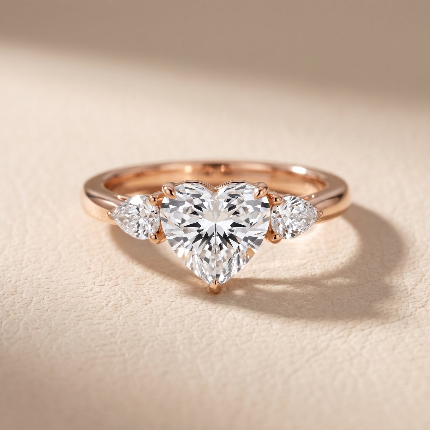 Phoebe Three-Stone Heart Diamond Ring in Rose Gold - front.jpg