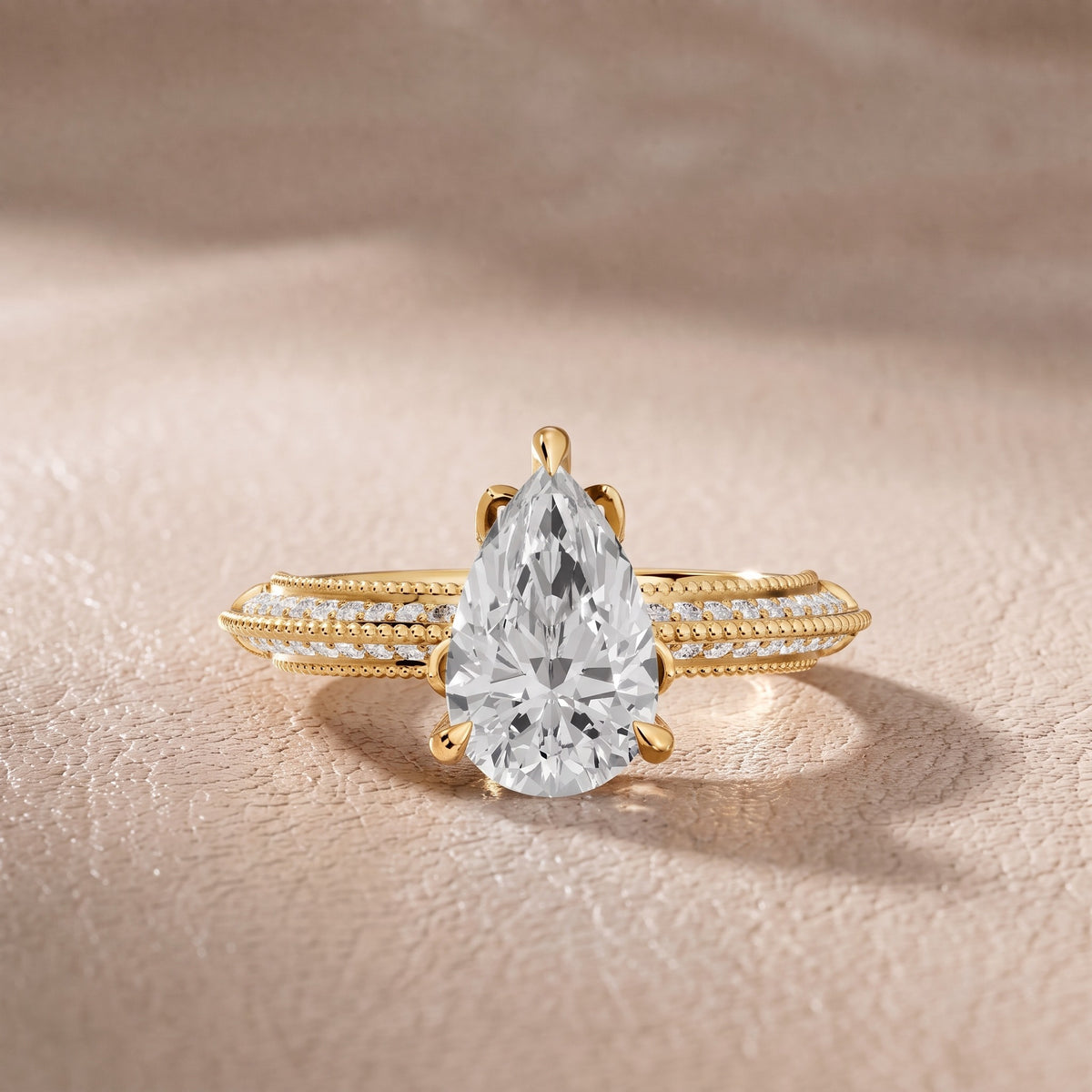 Chiara Vintage Milgrain Pear Diamond Engagement Ring in Yellow Gold - front.jpg