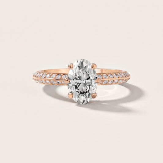 Meredith Knife Edge Pavé Oval Diamond Engagement Ring in Rose Gold