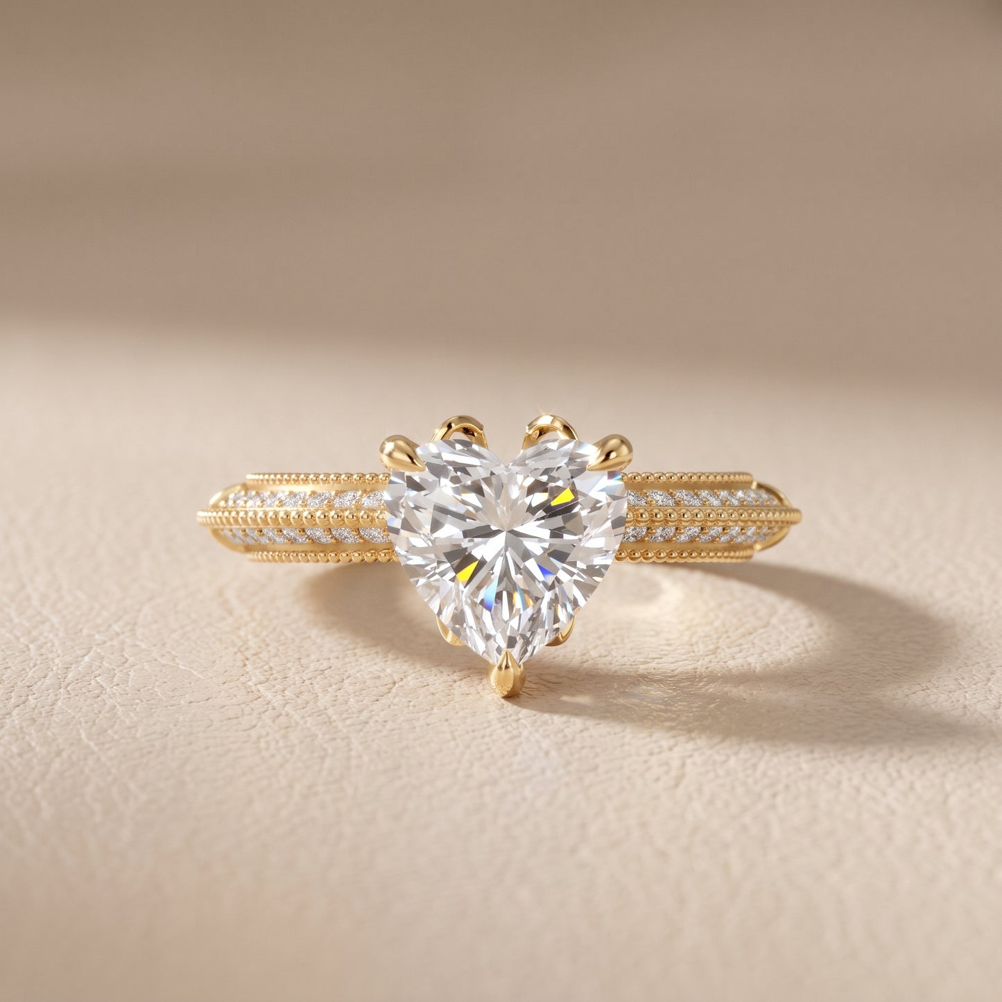 Indie Vintage Milgrain Heart Diamond Engagement Ring in Yellow Gold - front.jpg