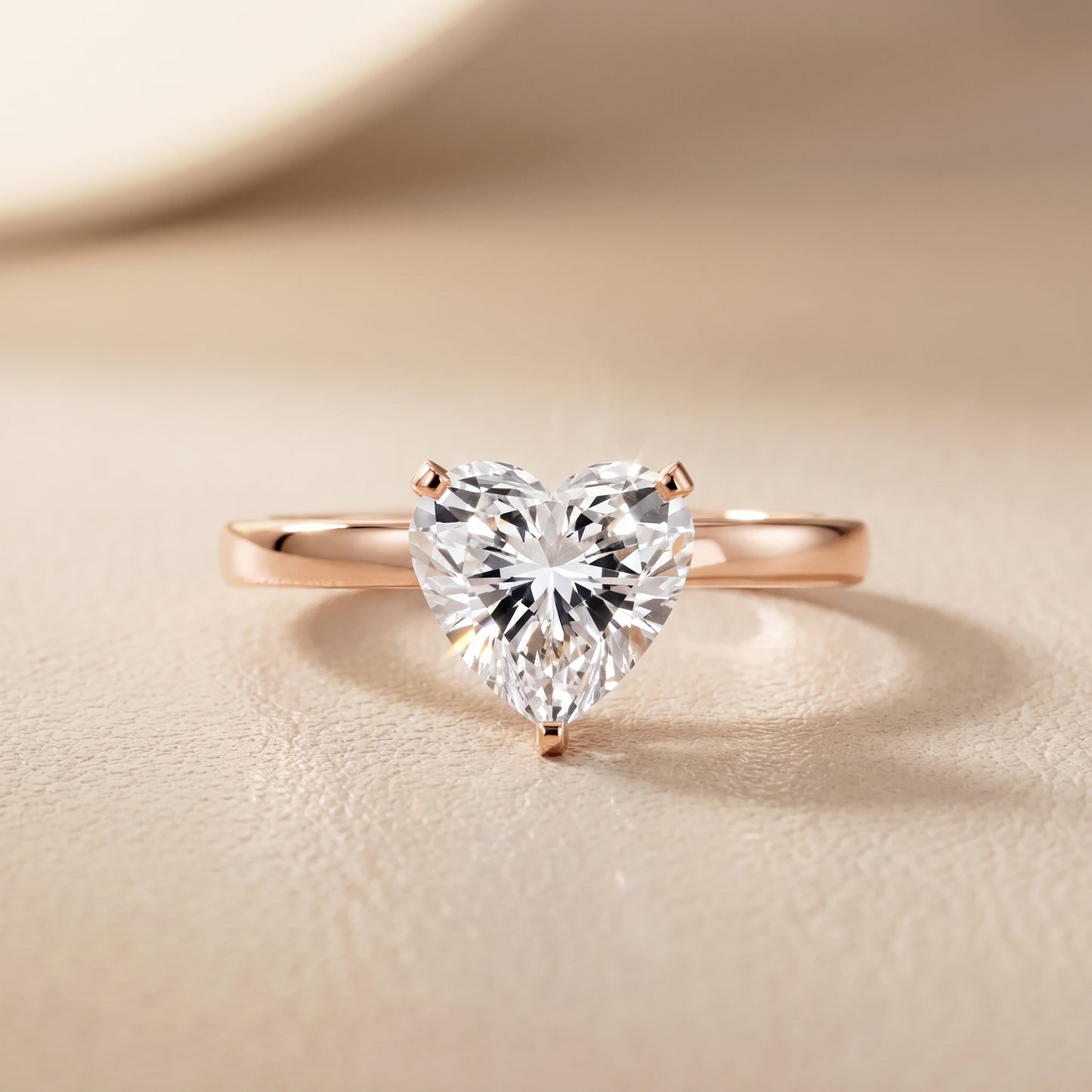 Liana Solitaire Claw Prong Heart Diamond Engagement Ring in Rose Gold - front.jpg