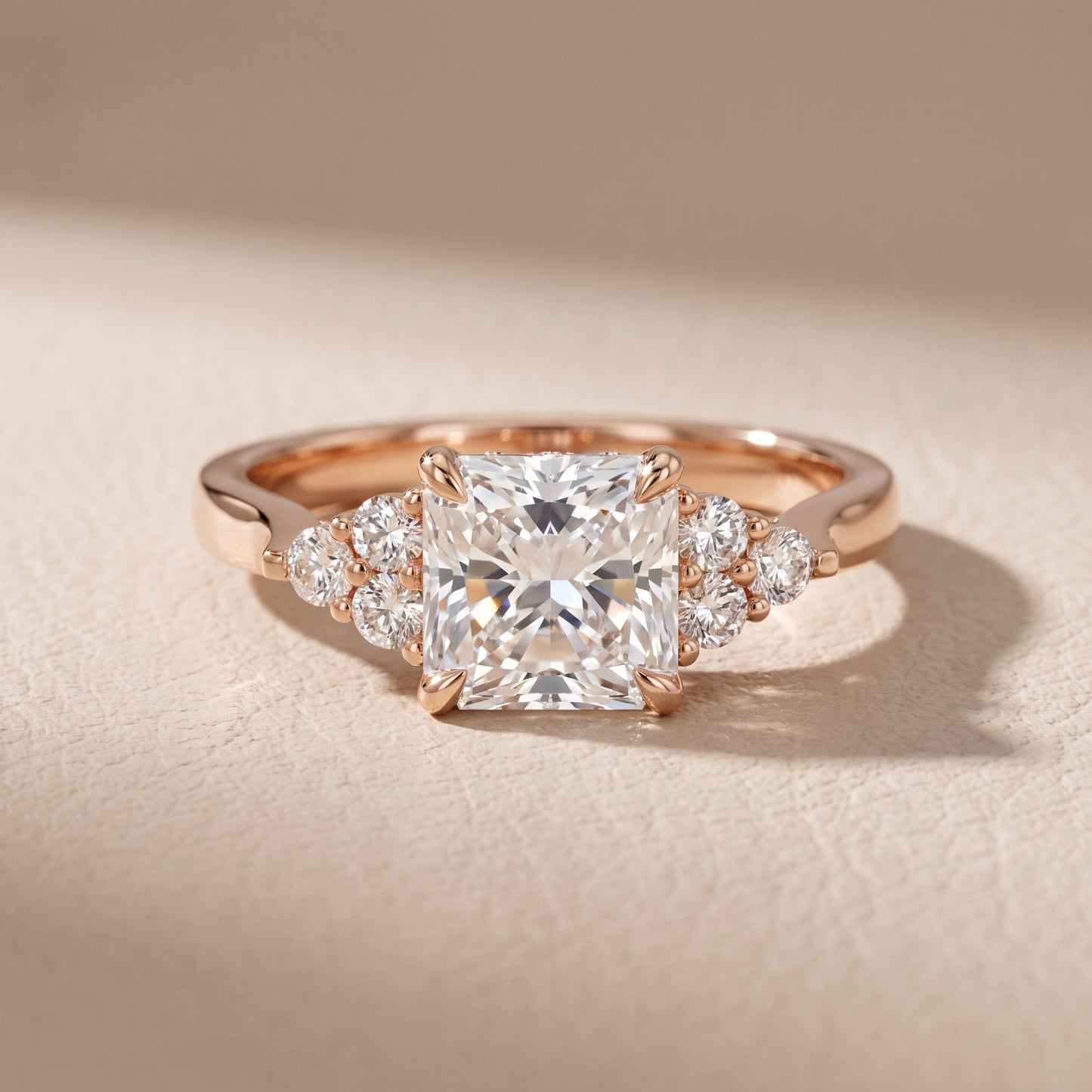Anya Sidestone Cluster Radiant Diamond Ring in Rose Gold - front.jpg