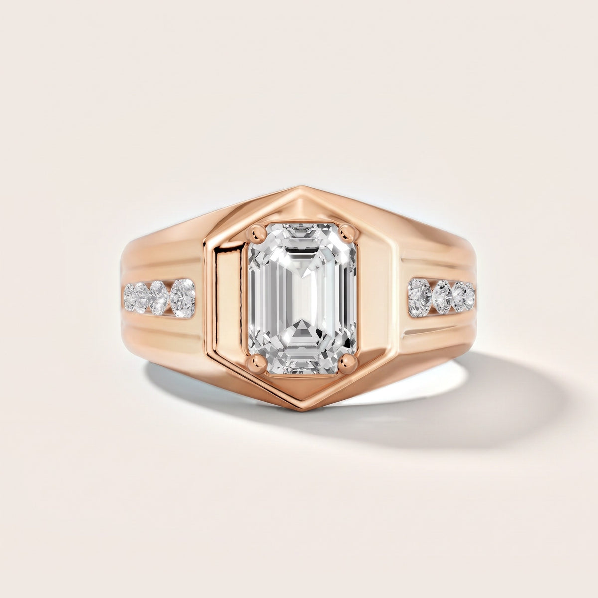 Cody Statement Channel Set Emerald Diamond Engagement Ring in Rose Gold - front.jpg