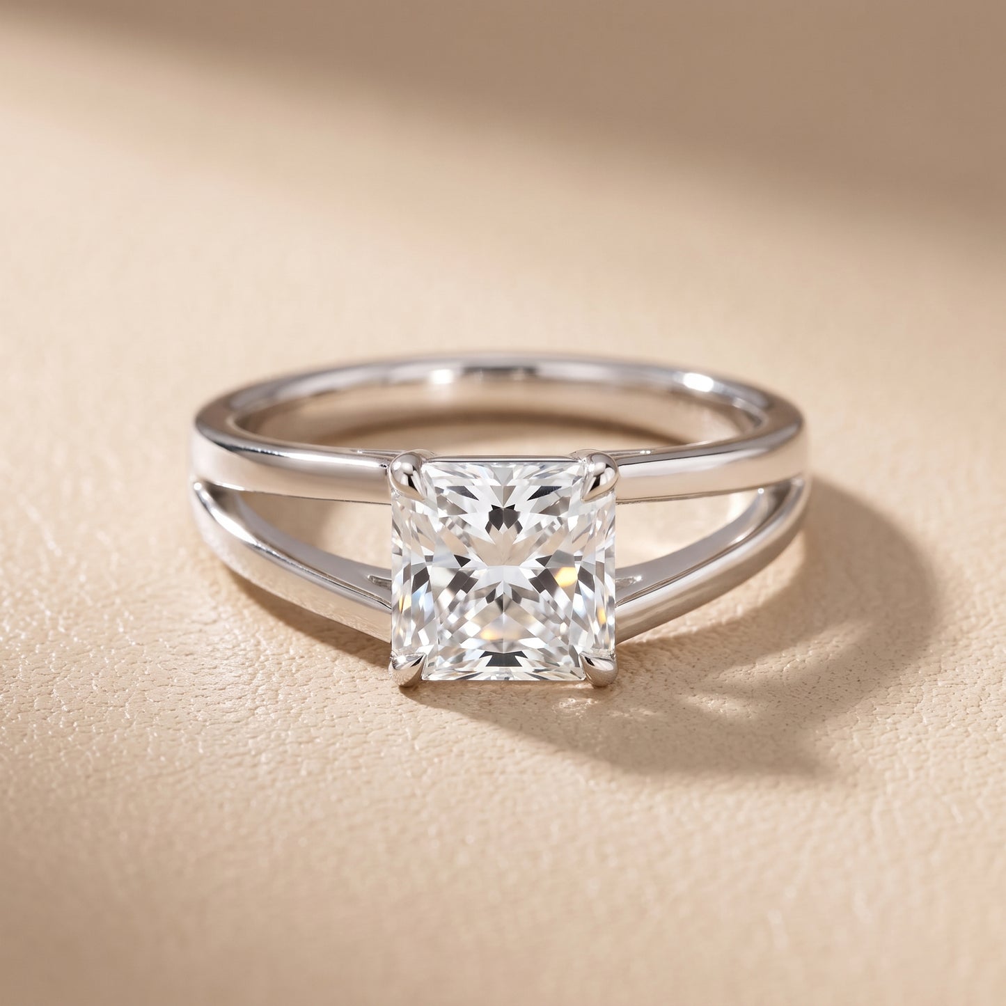 Giselle Solitaire Split Shank Radiant Diamond Engagement Ring in Silver - front.jpg
