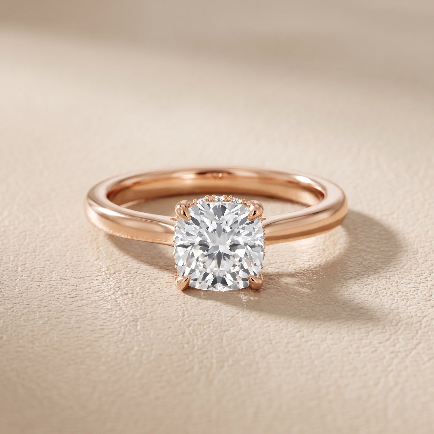 Mena Hidden Halo Cushion Diamond Engagement Ring in Rose Gold - front.jpg