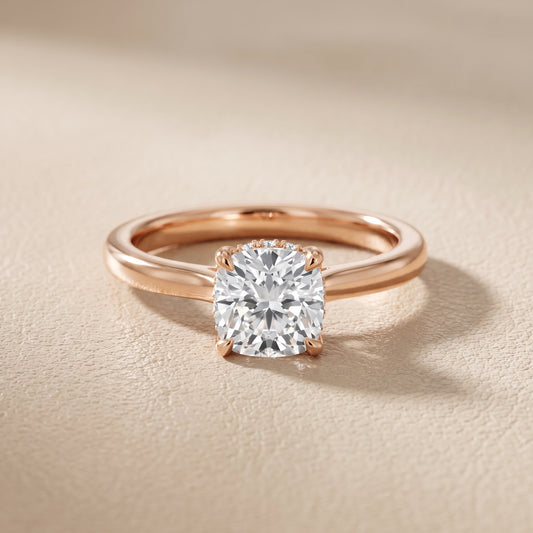 Mena Hidden Halo Cushion Diamond Engagement Ring in Rose Gold - front.jpg