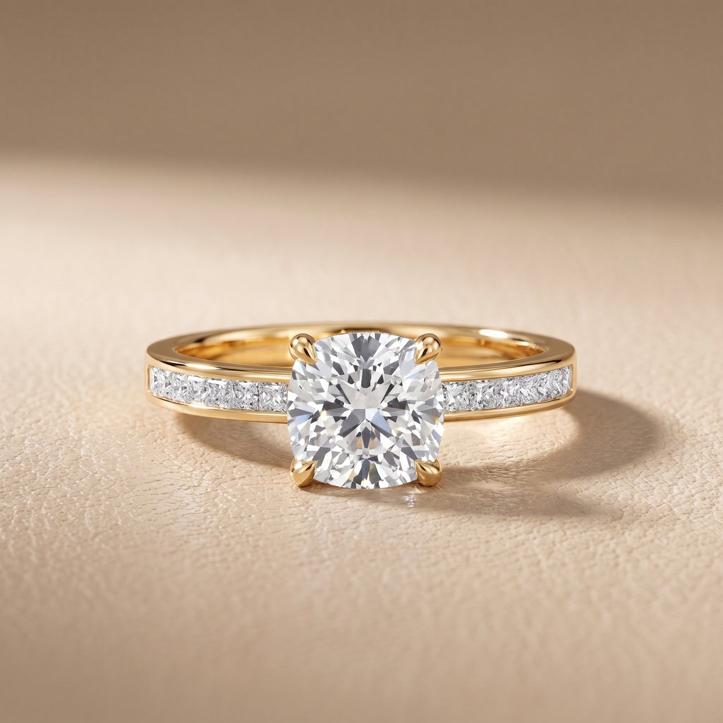 Maren Sidestone Channel Set Cushion Diamond Engagement Ring in Yellow Gold - front.jpg