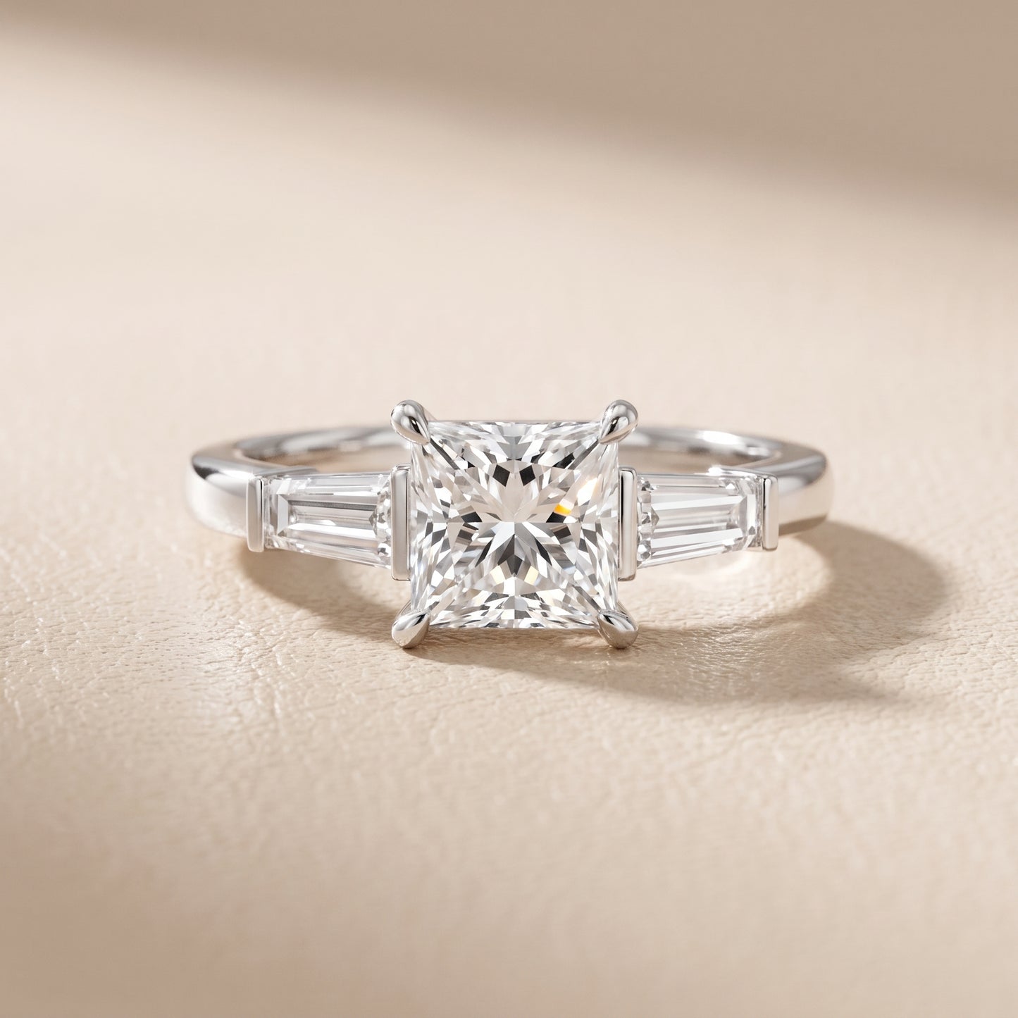 Zelda Tapered Baguette Princess Diamond Engagement Ring in Silver - front.jpg