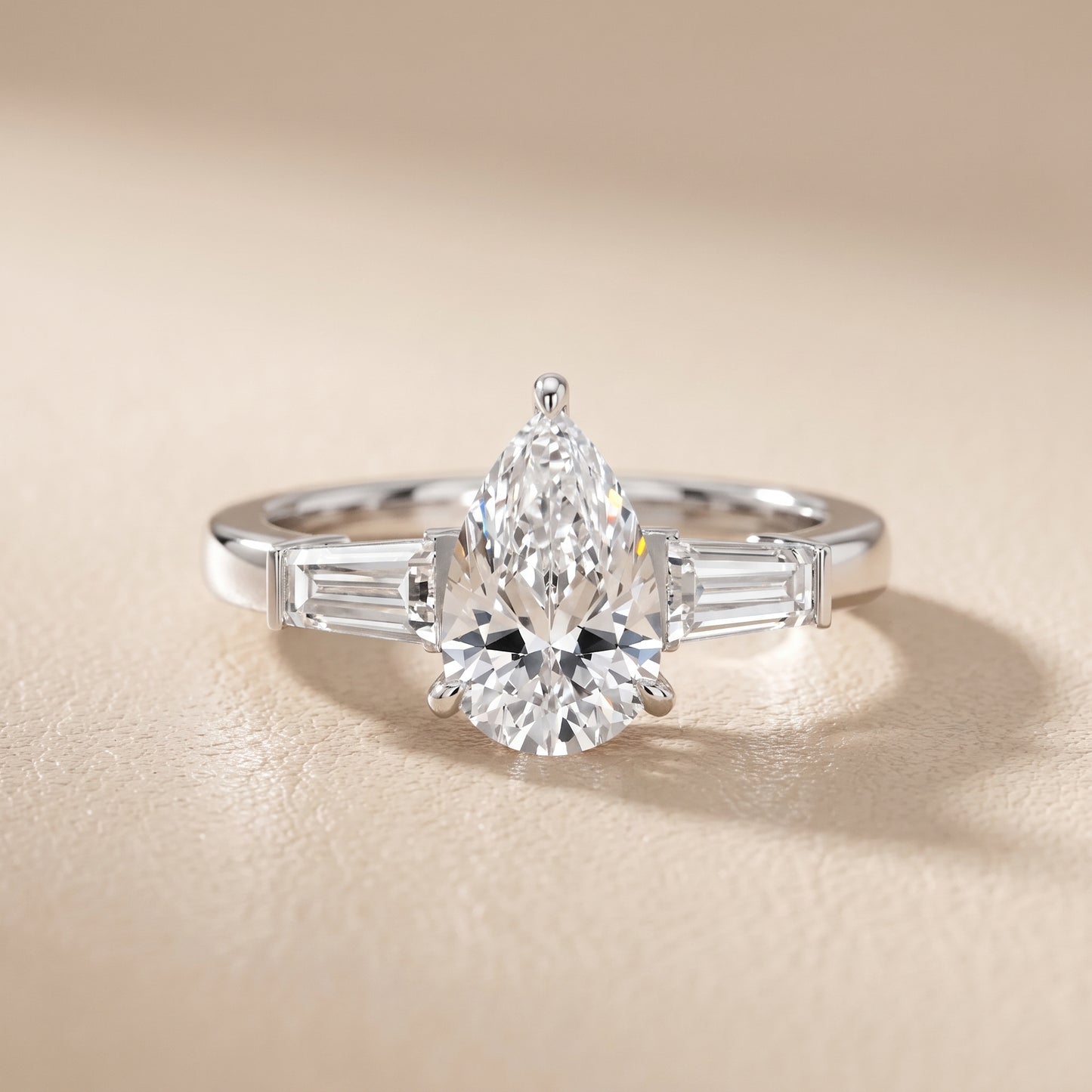 Zelda Tapered Baguette Pear Diamond Engagement Ring in Platinum - front.jpg