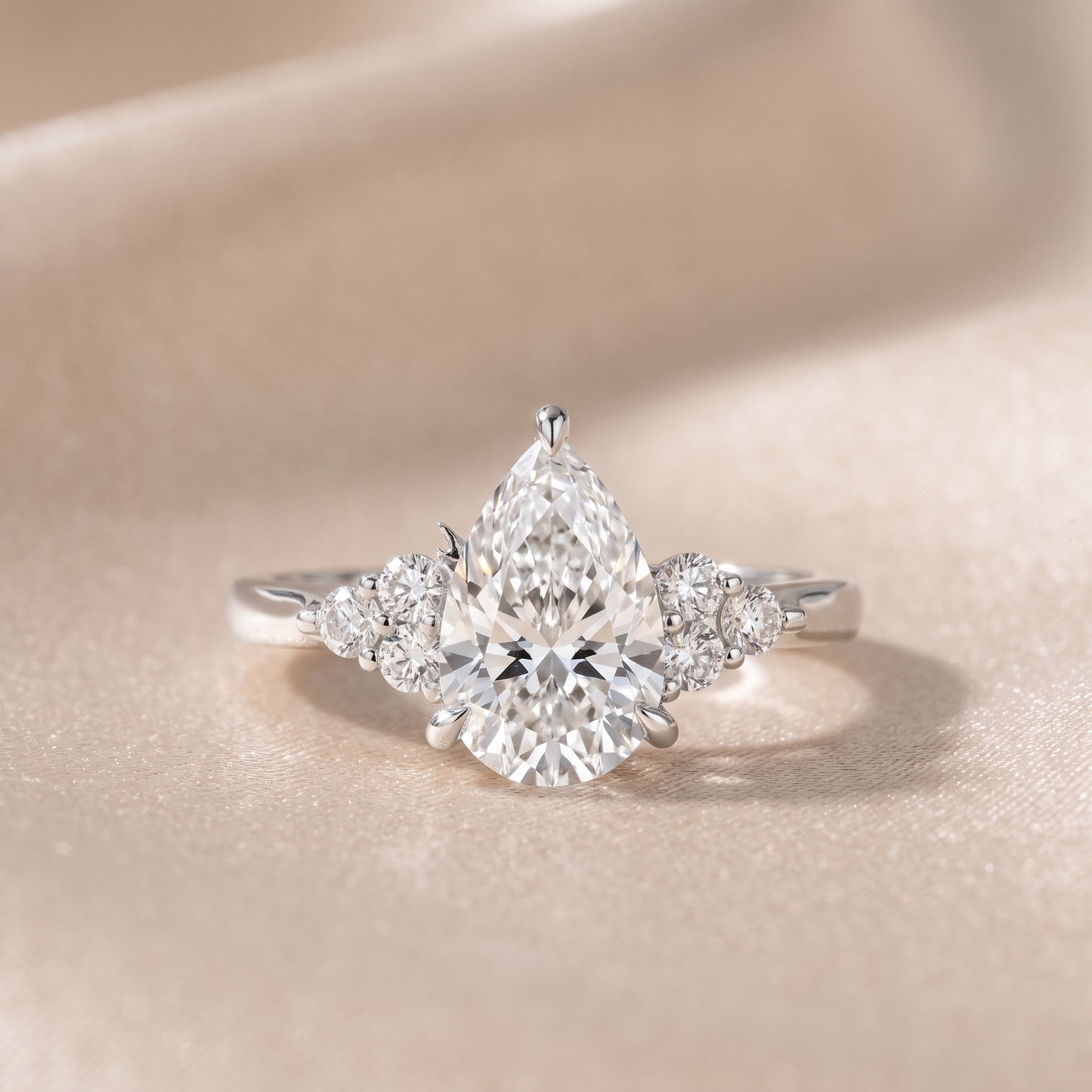 Anya Sidestone Cluster Pear Diamond Ring in White Gold - front.jpg