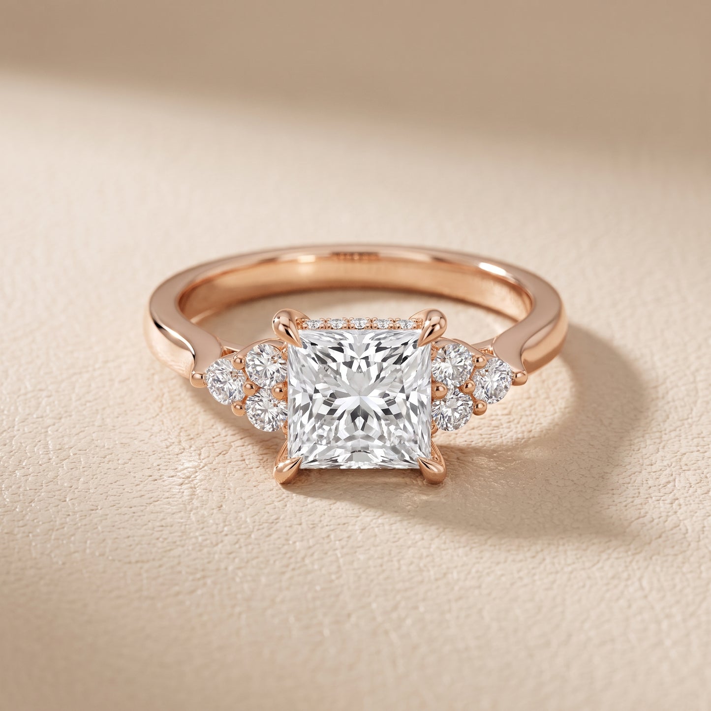 Anya Sidestone Cluster Princess Diamond Ring in Rose Gold - front.jpg