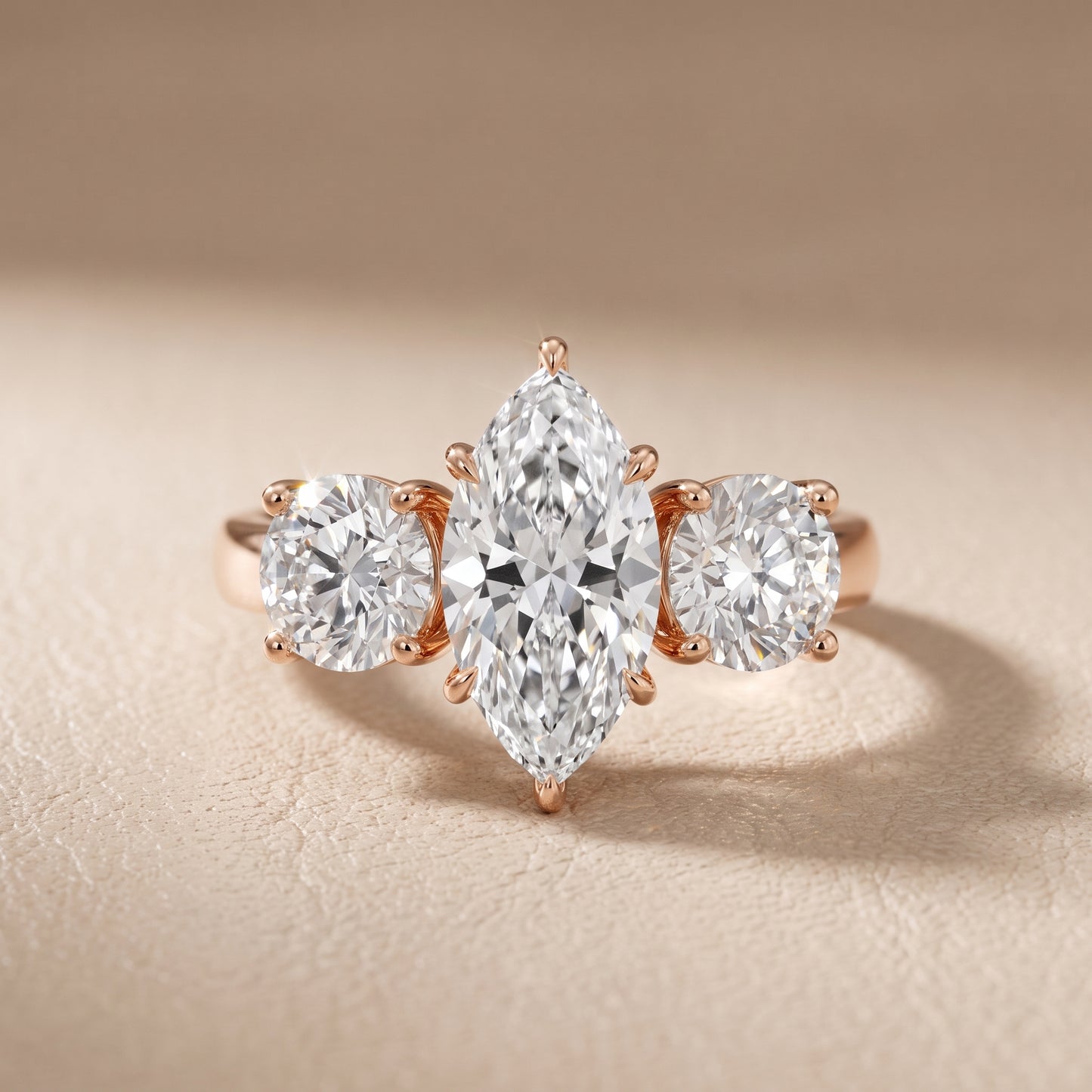 Esme Three-Stone Tapered Marquise Diamond Ring in Rose Gold - front.jpg