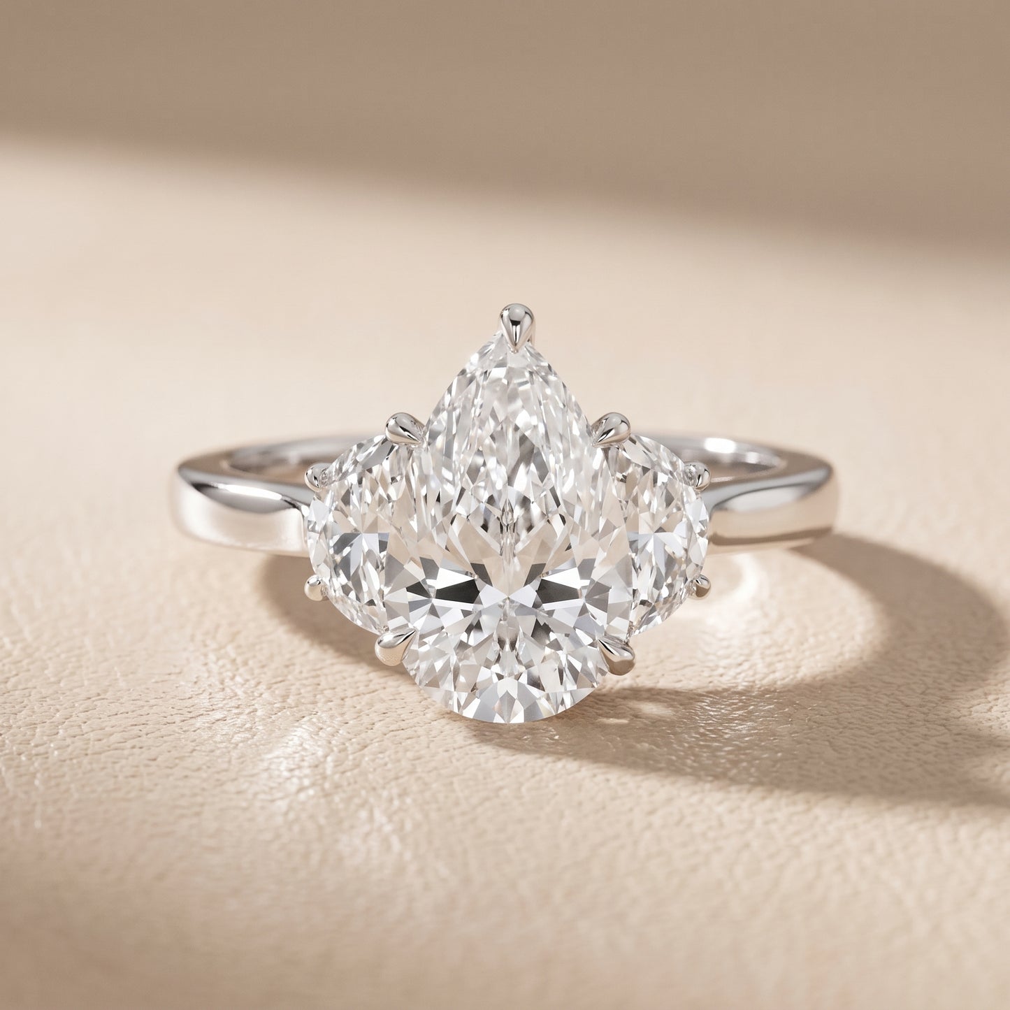Romy Three-Stone Pear Diamond Engagement Ring in Silver - front.jpg