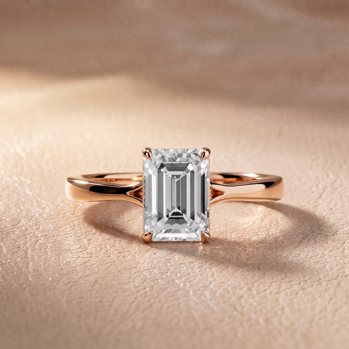 Evangeline Trellis Solitaire Emerald Diamond Engagement Ring in Rose Gold - front.jpg