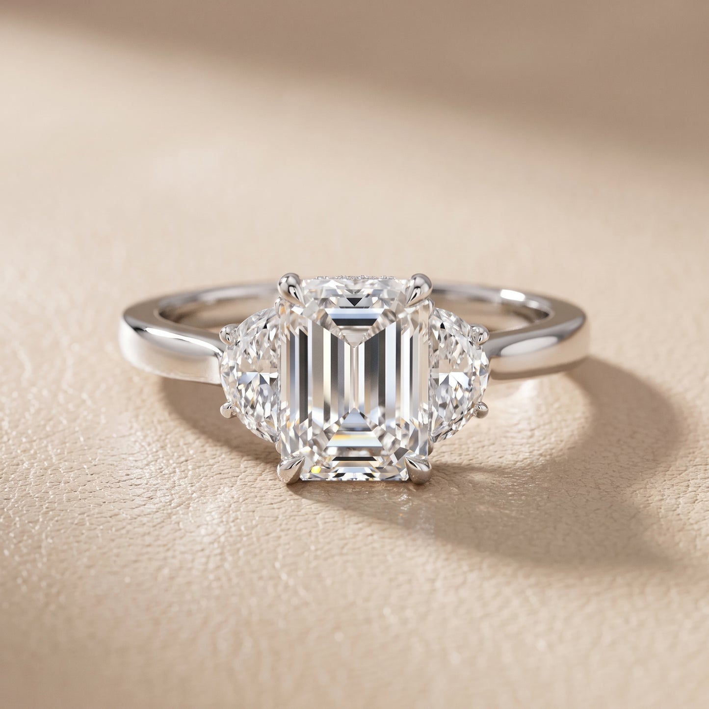 Romy Three-Stone Emerald Diamond Engagement Ring in Silver - front.jpg