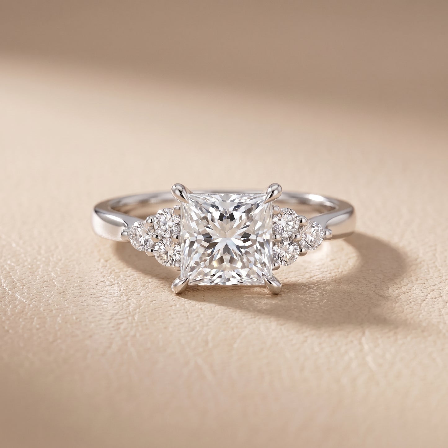 Anya Sidestone Cluster Princess Diamond Ring in White Gold - front.jpg