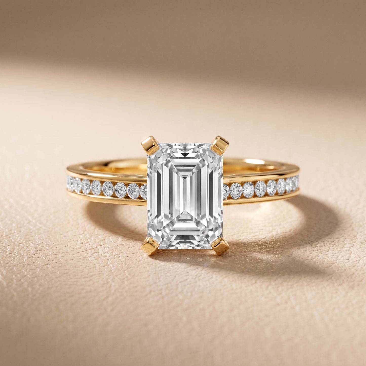 Tessa Solitaire Channel Set Emerald Diamond Engagement Ring in Yellow Gold - front.jpg