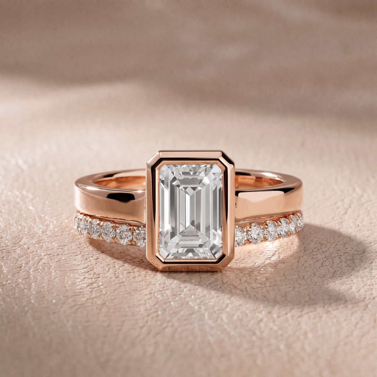 Ayla Bezel Bypass Emerald Diamond Engagement Ring in Rose Gold - front.jpg