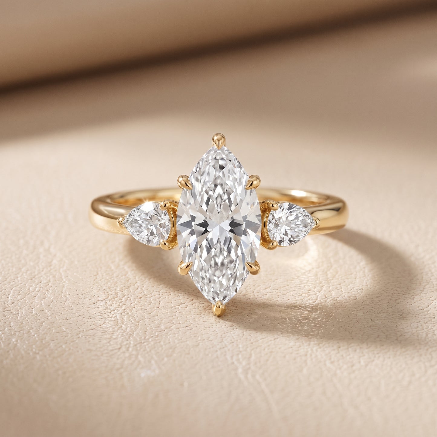 Phoebe Three-Stone Marquise Diamond Ring in Yellow Gold - front.jpg