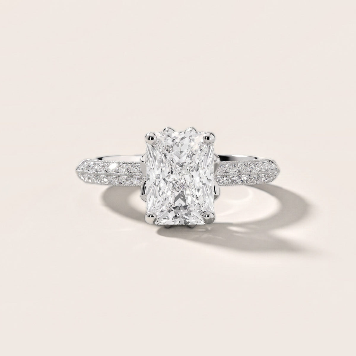 Jasmine Knife Edge Pavé Radiant Diamond Engagement Ring in Silver - front.jpg