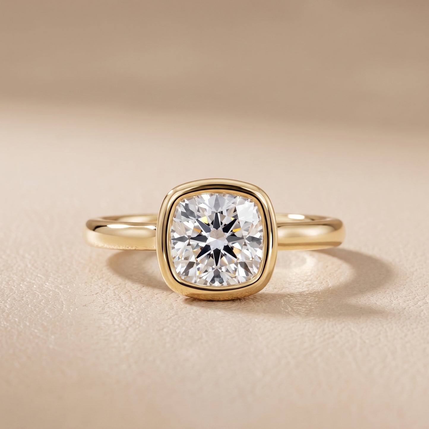 Maeve Bezel Solitaire Cushion Diamond Ring in Yellow Gold - front.jpg
