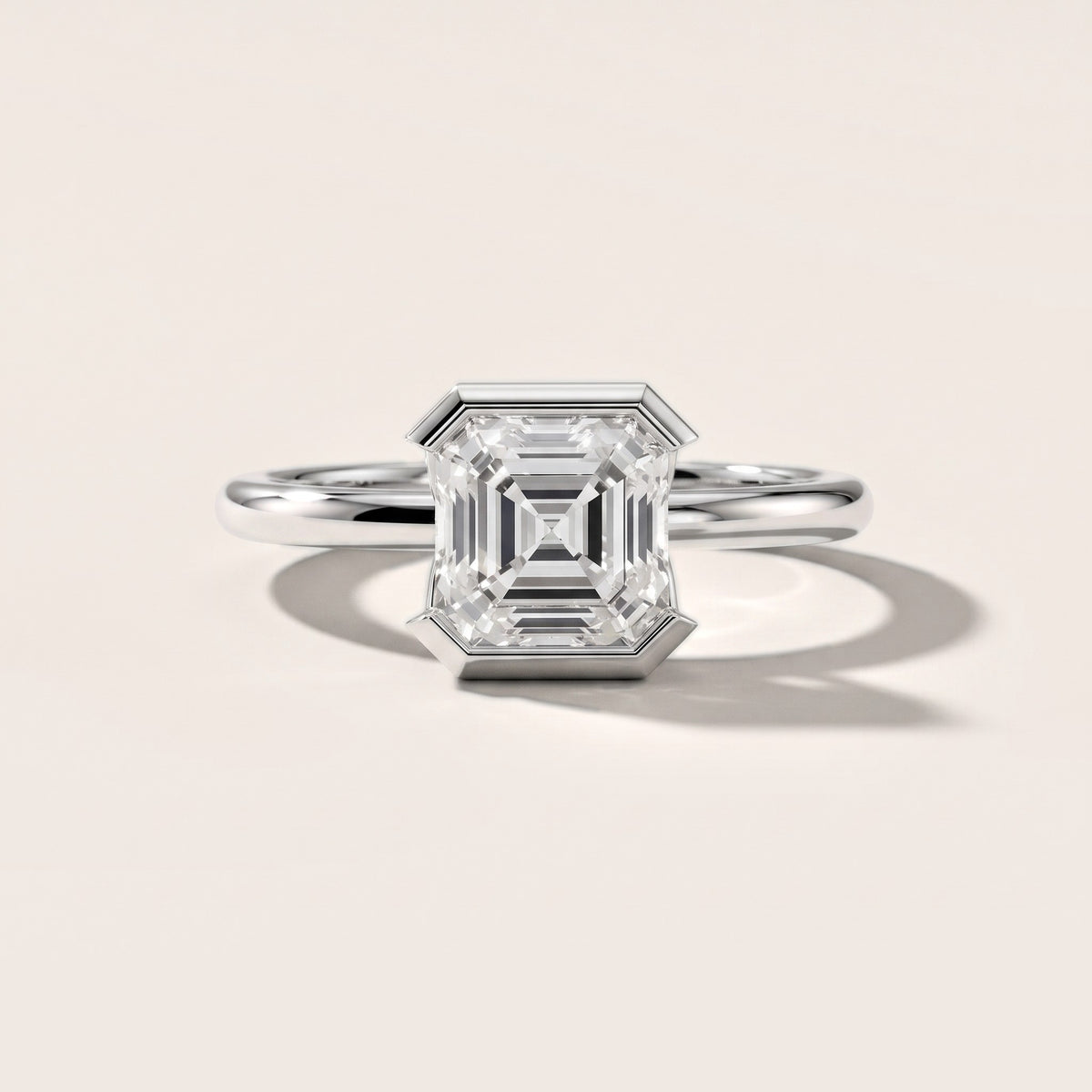 Bedford Half Bezel Solitaire Asscher Diamond Engagement Ring in Platinum - front.jpg