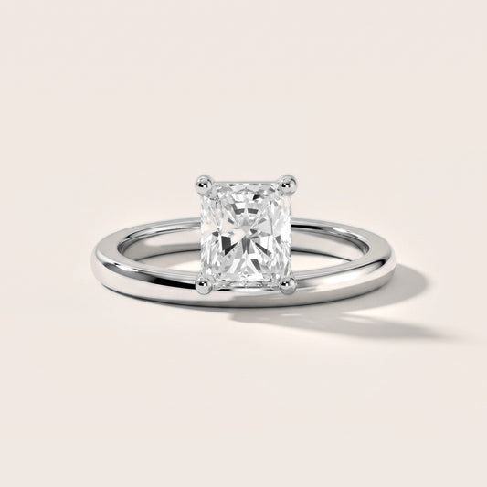 Maisie Four Prong Solitaire Radiant Diamond Engagement Ring in White Gold