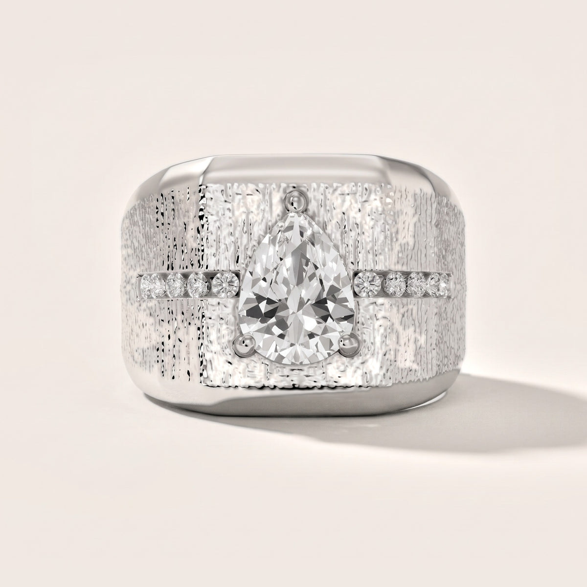 Ames Engraved Channel Set Pear Diamond Engagement Ring in White Gold - front.jpg