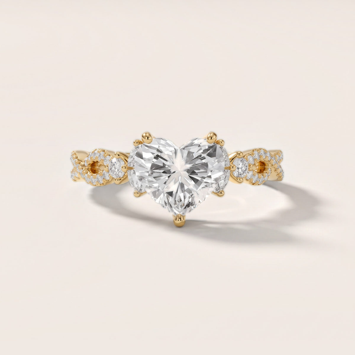 Neva Infinity Twist Heart Diamond Engagement Ring in Yellow Gold - front.jpg