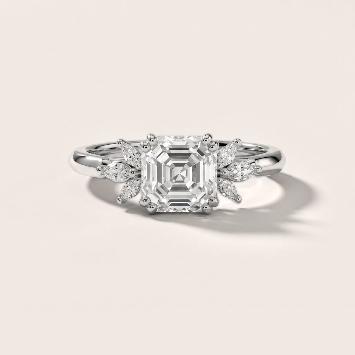 Cary Vine Cluster Asscher Diamond Engagement Ring in Platinum - front.jpg