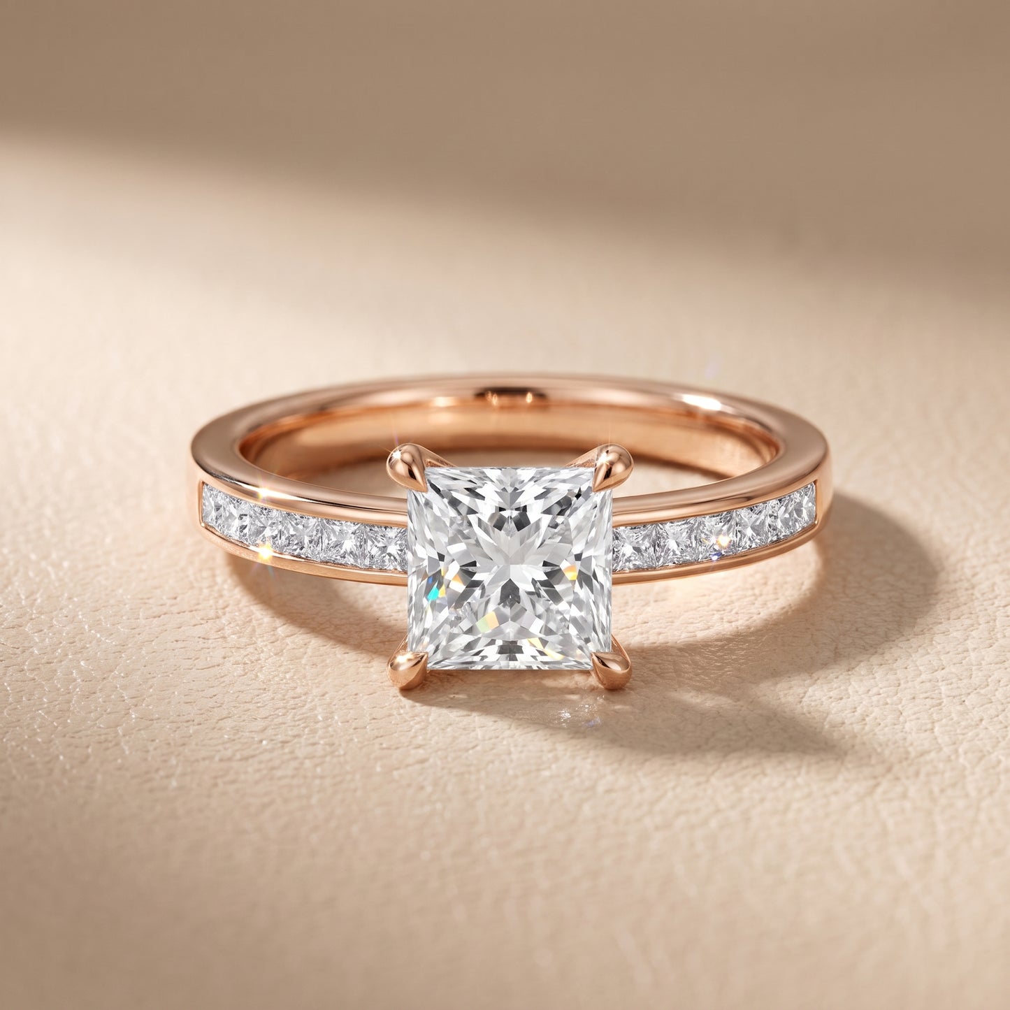 Maren Sidestone Channel Set Princess Diamond Engagement Ring in Rose Gold - front.jpg