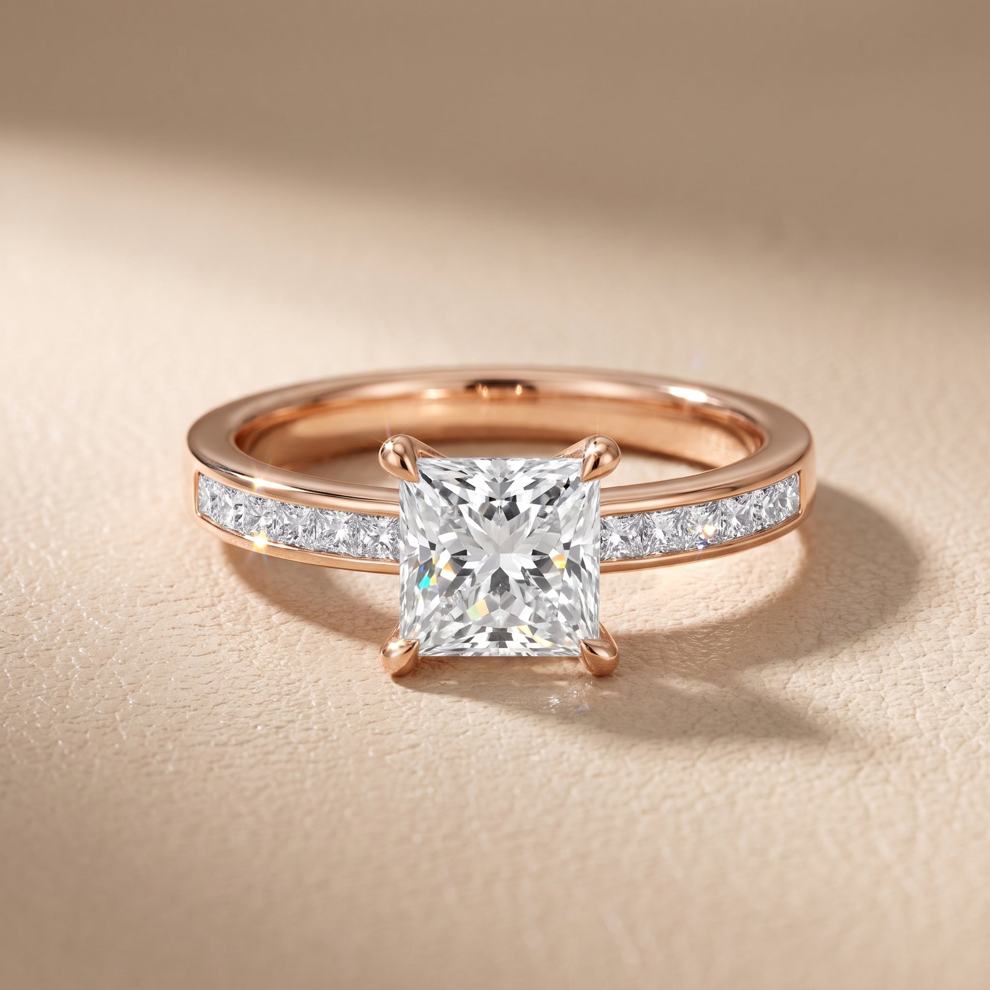 Maren Sidestone Channel Set Princess Diamond Engagement Ring in Rose Gold - front.jpg