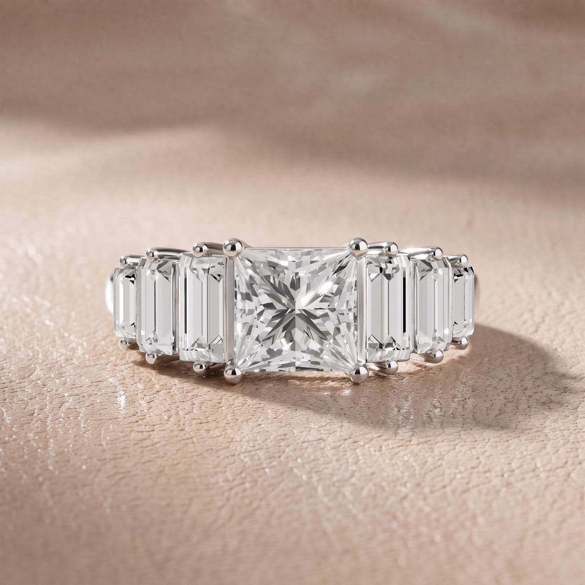 Mara Sidestone Baguette Accent Princess Diamond Engagement Ring in White Gold - front.jpg