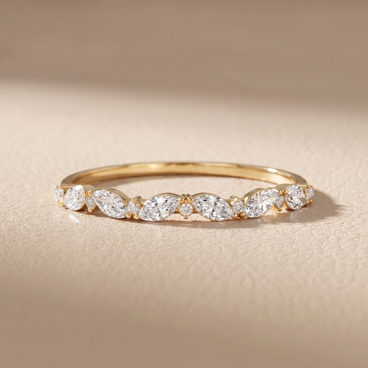 Nika Petite Marquise & Round Diamond Wedding Band in Yellow Gold - front.jpg